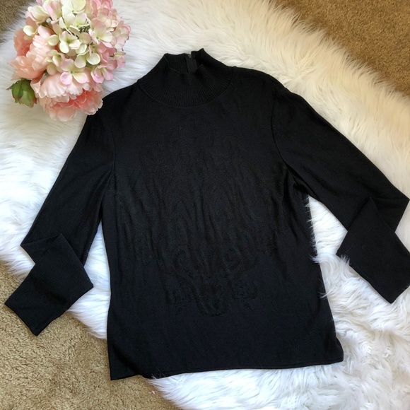 St. John Black Sweater W/ Damask Print NWOT - Picture 3 of 6